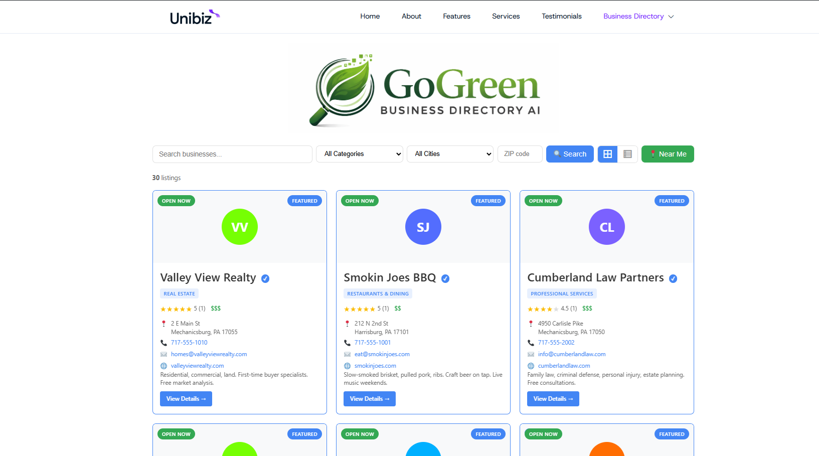 GoGreen Business Directory AI