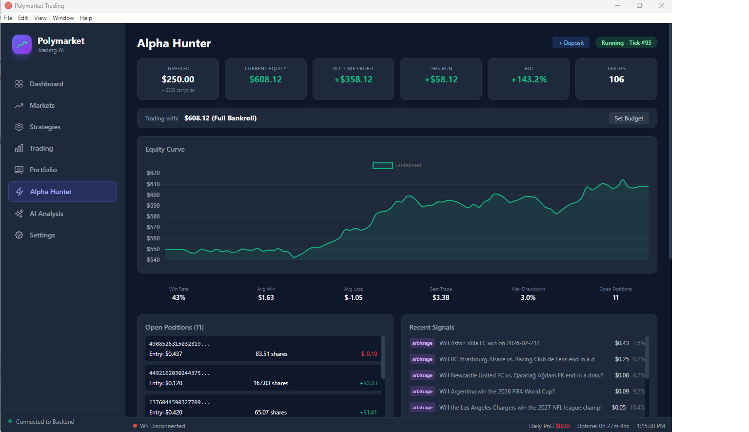 PolyMarketAI Trading Dashboard